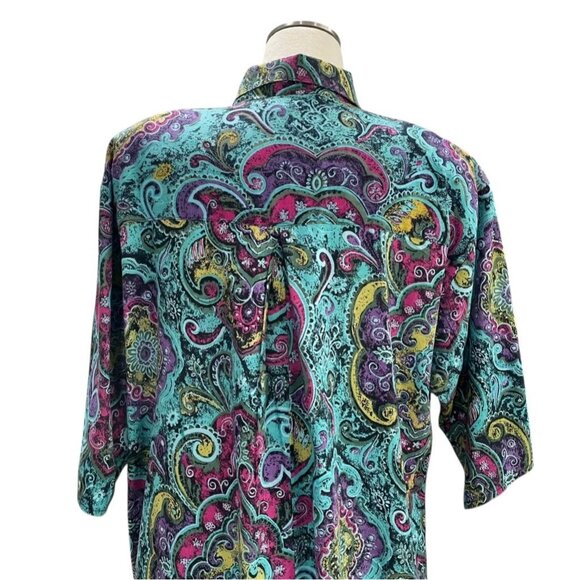 Vintage Abstract Paisley Button Up Shirt Large Boho Hippie Festival Retro Chic - Picture 6 of 11